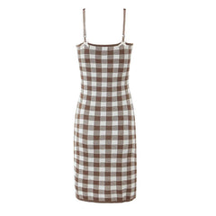 Aiertu - Sexy Spaghetti Straps Bow V Neck Knit Plaid Dress Women Summer 2026 Bodycon Mini Dresses Aiertu