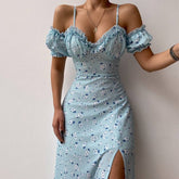 Aiertu - Sexy V-neck Fungus Edge Tube Midi Dress Aiertu