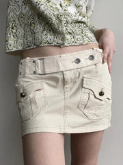 Aiertu - Vintage Belted Pocket Cargo Mini Skirt Aiertu