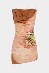 Aiertu Floral Print Cowl Neck Ruched Mini Dress Aiertu
