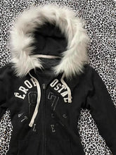 Aiertu - New Zipper Hoodie Women Y2k Harajuku Retro Letter Printed Fur Collar Slim Hoodie Fashion Simple Black Sweatshirt Warm Jacket Top Aiertu