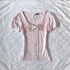 Aiertu - 2000s Kawaii Summer T shirt Women Clothes Cute Bow Slim Sweet Girl Pink Lace Short sleeve Femme Crop Top Harajuku Y2k Tee Shirts Aiertu