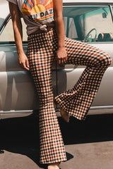 Aiertu - Street Sportswear Plaid Patchwork Boot Cut High Waist Straight Full Print Bottoms Aiertu