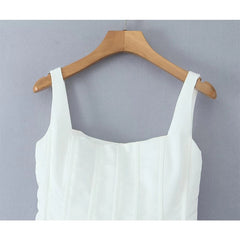Aiertu - Elegant White Party Mini Dress Women Sleeveless Fishbone Slim Sexy Wedding Dresses Pretty Girl Bridesmaids Robe Short Aiertu