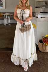 Aiertu - Sweet Elegant Solid Fold With Bow U Neck Sleeveless Two Pieces Aiertu