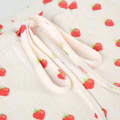 Aiertu - Strawberry Print Eyelet Two-piece Set Women Summer Sleeveless Slim Camis+Drawstring Pants Sets Home Cozy Sweet Casual Pajamas Aiertu