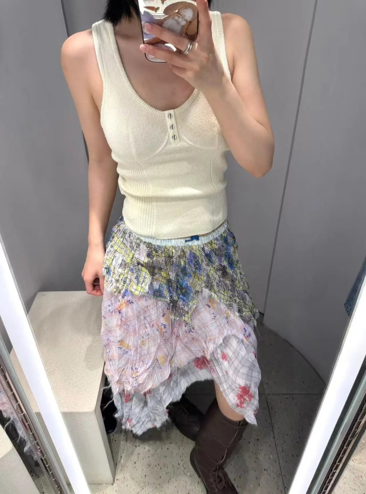 Aiertu - The imitation old irregular chiffon print skirt y2k hot girl style quality all kinds of stack wear women short skirt 2025 new Aiertu