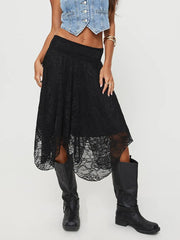 Aiertu - Women Lace Skirt Elegant Low Waisted Skirt Irregular Summer Midi Skirt for Casual Daily Aiertu