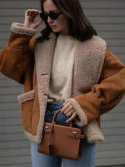 Aiertu - Fashion Warm Women Lamb Wool Jackets Casual Lapel Single Breasted Thickened Pocket Coats 2026 Autumn Winter New Lady Outerwear Aiertu