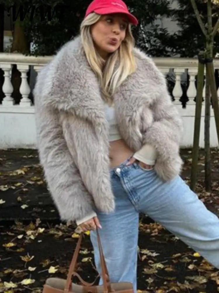 Aiertu - Elegant Faux Fur Cardigan Coats Women Winter Long Sleeve Loose Luxury Coats Female Chic Solid Streetwear All-match Outcoat Aiertu