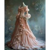 Aiertu - Vintage Victorian Evening Dress Ruffle Flare Long Sleeves Prom Gown Corset Pleats A-Line Peach Special Occasion Dress Customized Aiertu
