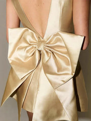 Aiertu - Sexy Backless Bow Mini Dress Hot Girls Sleeveless High Waist Party Dresses Vacation Solid Elegant Sexy Dress Women 2025 Aiertu