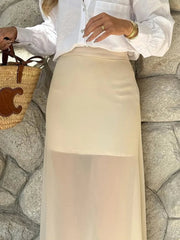 Aiertu - Autumn See Through Sexy Long Skirt Women Double-layer Mesh Elegant High Waist Patchwork Fashion Slim Female Long Skirt Aiertu