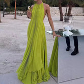 Aiertu - Fashion O Neck Sleeveless Long Top + Skirt Women 2pc Set Sexy Hollow Out Backless Beach Suit Casual Pleated Holiday Party Outfit Aiertu