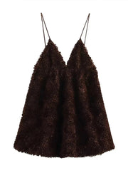Aiertu - Vintage Deep V Neck Solid Women Dresses Fluffy Mesh Solid Female Mini Dress 2025 Fashion Sexy Flower Backless Lady Vestidos Aiertu