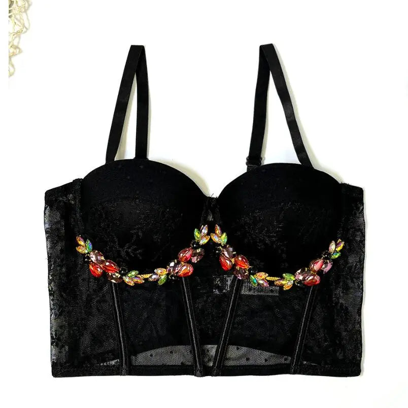 Aiertu - party look snspos Rhinestone Female Corset Top Women Camis Nightclub Short Sexy Camisole Mujer Lingerie Tube Bra Debardeur Aiertu
