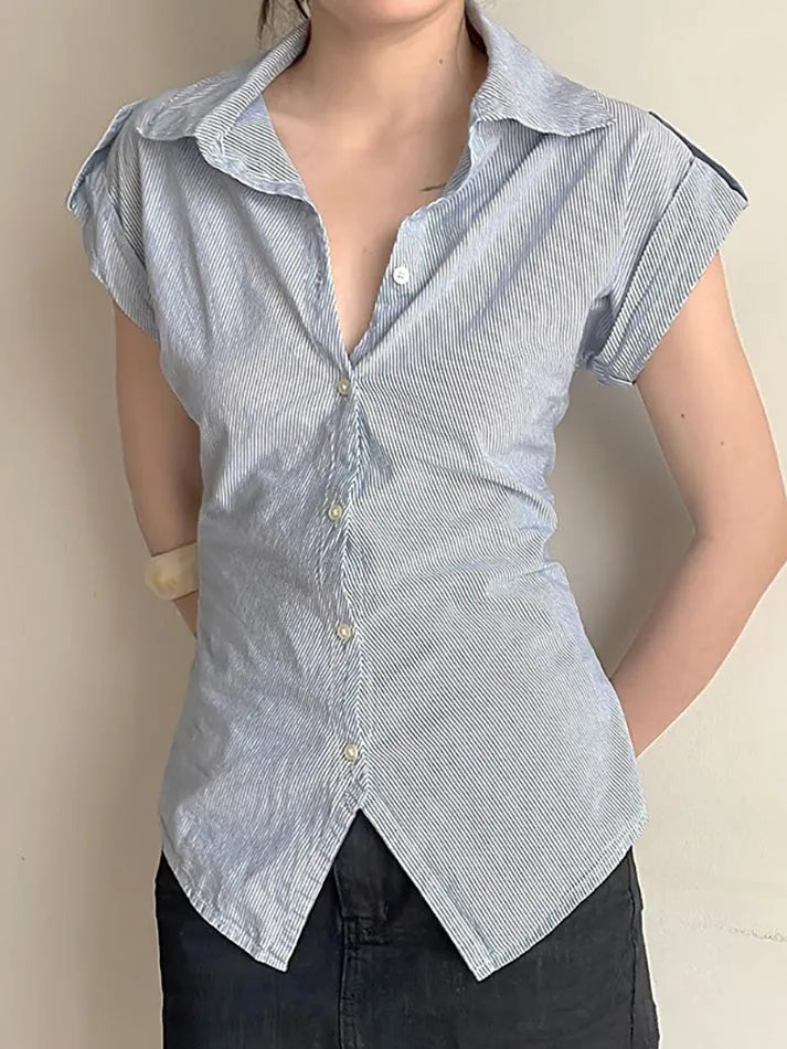 Aiertu -Striped Contrast Slim-Fit Button-Up Shirts aiertu