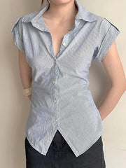Aiertu -Striped Contrast Slim-Fit Button-Up Shirts aiertu