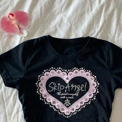 Aiertu - Y2k Aesthetic Love Letter Printing Tops 2025 Summer Women Streetwear Black T-shirts Harajuku Casual Slim Fit Grunge Fairy Tees Aiertu