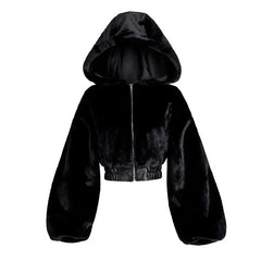Aiertu - Fashion Zipped Up Coat Women's Hooded Outwear Female Parkas Winter Lamb Fur Fleece Coat Y2k Korean Fashion Vintage Crop Jackets Aiertu
