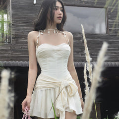 Aiertu - White Tiered Ruffle Mini Dress Aiertu