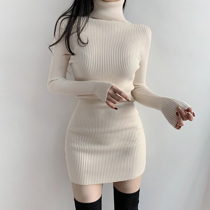 Aiertu - High Neck Long Sleeve Hip Dress Aiertu