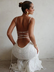 Aiertu - exy Backless Double Layer Women Maxi Dress White Spaghetti Strap Evening Dress Summer Skinny Elegant Party Clubwear Aiertu