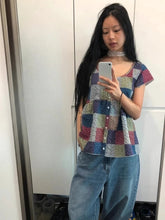 Aiertu - Japanese Contrast Color Plaid Women Vintage Shirt Y2k Aesthetic Single Breasted Blouse Harajuku Casual Loose Fairy Grunge Blusas Aiertu