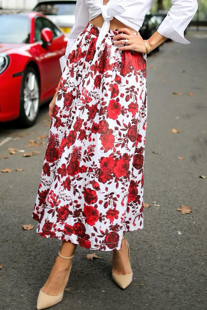 Aiertu -Elegant Flowers Patchwork Contrast Loose High Waist Type A Full Print Bottoms aiertu