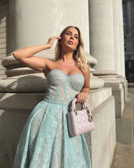 Aiertu - Sexy Party Dress Women Strapless Hollow Out A-line Midi Evening Dresses Female Autumn Fashion Patchwork Panelled Lady Robes Aiertu
