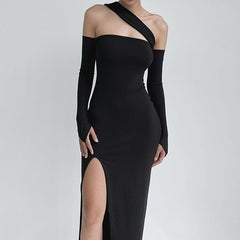 Aiertu - Solid High Slit Multi Wearing Design Bandeau Maxi Dress Aiertu