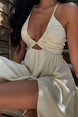 Aiertu Backless V-neck Slit Midi Dress Aiertu
