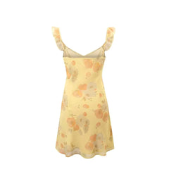 Aiertu - French tea break print wide suspender dress for women summer new slim fit hip-wrapped short skirt Aiertu