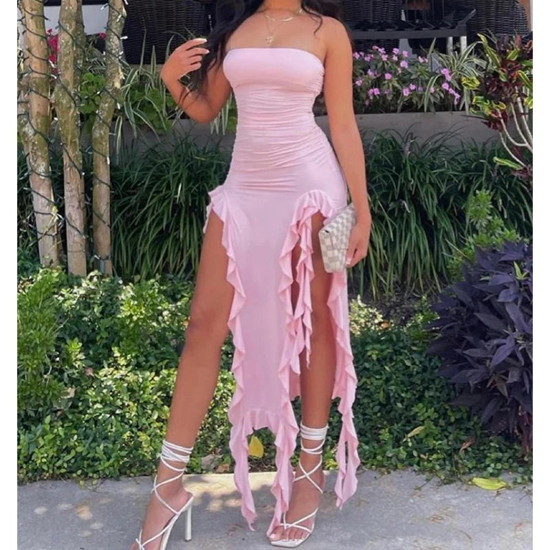 Aiertu Sexy Tassel Fairy Dress Aesthetic Tube Tops Summer Irregular Midi Dresses Elegant Beach Party Outfits Women's Robe Vestidos Aiertu