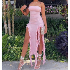 Aiertu Sexy Tassel Fairy Dress Aesthetic Tube Tops Summer Irregular Midi Dresses Elegant Beach Party Outfits Women's Robe Vestidos Aiertu