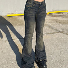 Aiertu - Y2K Low Waist Flare Jeans Women Retro Stylish Distressed Slim Denim Trousers High Street Korean Harajuku Pants 2000s Aiertu