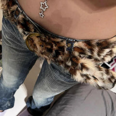 Aiertu - Faux Fur Leopard Print Belts Vintage Stylish Chic Buckled Waist Belt 2000s Waistband Fashion Y2K Accessories Women Aiertu