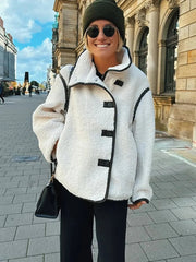 Aiertu - Street Patchwork Lamb Wool Women Jacket Full Sleeve Single Breasted Lady Coat Autumn Winter Soft Warm Female Outwear Aiertu