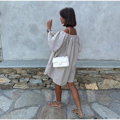 Aiertu - Sexy One Neck off Shoulder Bubble Sleeve Dress, European and American Fashion Short Skirt, Women's Cross-border Aiertu