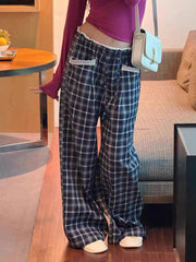 Aiertu Lace Patchwork Plaid Pants Women Loose Vintage High Waist Trousers Casual Korean Design Female Sweet Wide Leg Pants Spring Aiertu