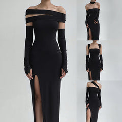 Aiertu - Solid High Slit Multi Wearing Design Bandeau Maxi Dress Aiertu