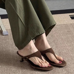 Aiertu Retro Style Clip Toe Women Flip Flops Summer New Fashion Mid Heels Dress Women Slippers Vacation Comfortable Concise Sandalias Aiertu