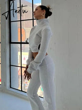 Fall Winter Two Piece Sets Long Sleeve Crop Top and Pants Backless Women's Sets Tie Up Casual Outfits Tracksuits Aiertu