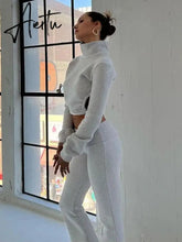 Fall Winter Two Piece Sets Long Sleeve Crop Top and Pants Backless Women's Sets Tie Up Casual Outfits Tracksuits Aiertu