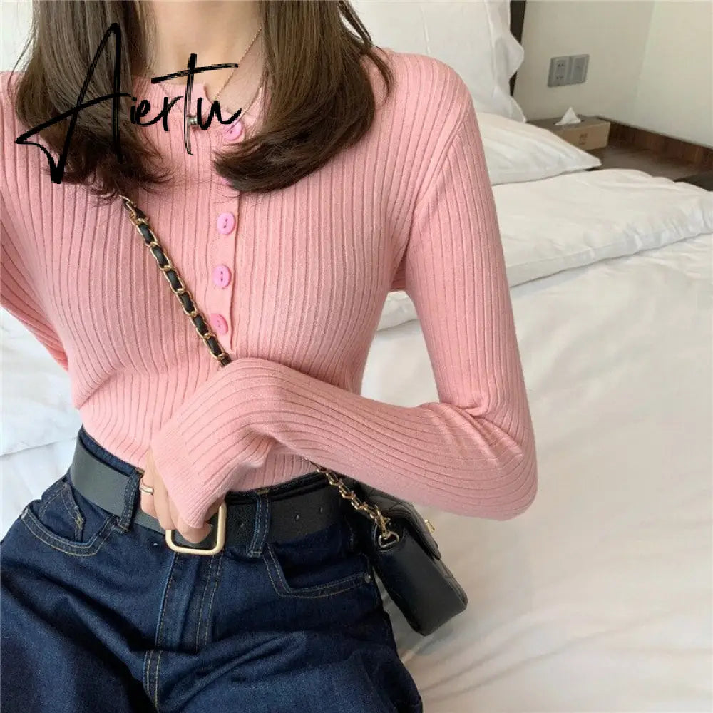 Fall Women Clothes Solid Slim Base Sweater Pull Femme Autumn Knitted Tops Female Pullovers Korean Style Women's Blouse Aiertu