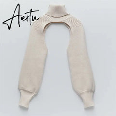 Fashion Autumn Women Female Solid Color High Collar Long Sleeve Mini Sweater Knitwear Pullover Black/Apricot Aiertu
