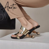 Fashion Brand Genuine Leather Open Toe Slippers Ladies Strange Style High Heels Slides Summer Outdoor Sandals Ladies Shoes Aiertu
