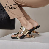 Fashion Brand Genuine Leather Open Toe Slippers Ladies Strange Style High Heels Slides Summer Outdoor Sandals Ladies Shoes Aiertu