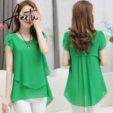 Fashion Brand Women's blouse Summer sleeveless Chiffon shirt Solid O-neck Casual blouse Plus Size 5XL Loose Tops 6 colors Aiertu