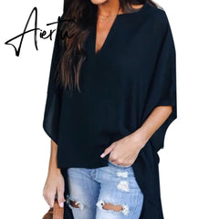 Fashion Casual Women Irregular V-Neck Blouse Half Flare Sleeve Loose Shirt Top Aiertu